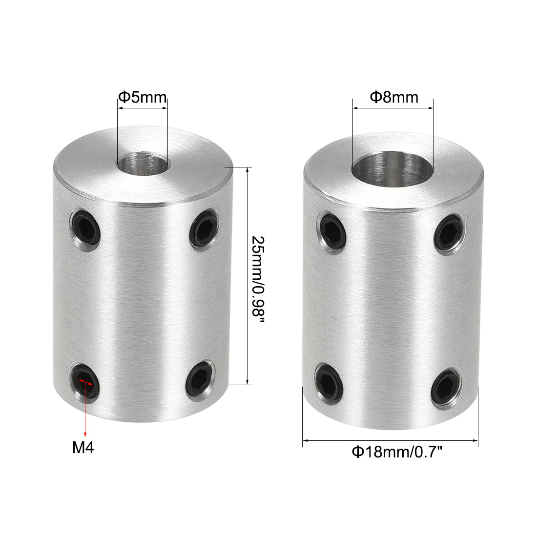 Harfington Rigid Coupling 25mm Length 18mm Diameter Aluminum Alloy Shaft Coupler Connector Silver