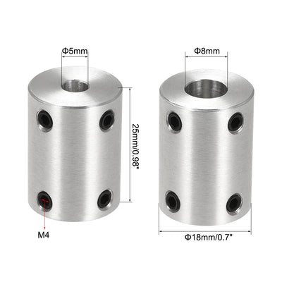 Harfington Rigid Coupling 25mm Length 18mm Diameter Aluminum Alloy Shaft Coupler Connector Silver