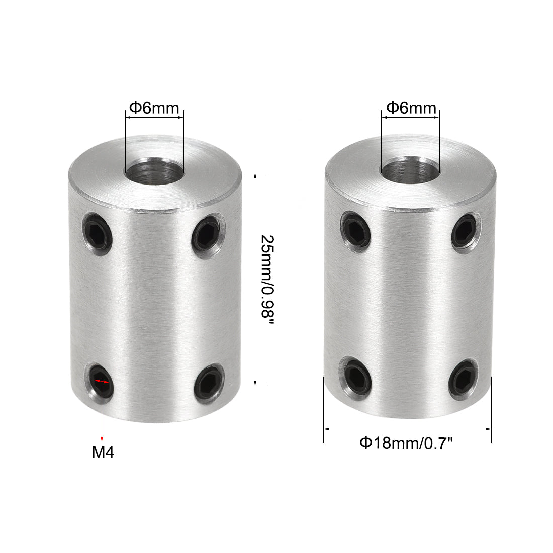 Harfington Rigid Coupling 25mm Length 18mm Diameter Aluminum Alloy Shaft Coupler Connector Silver
