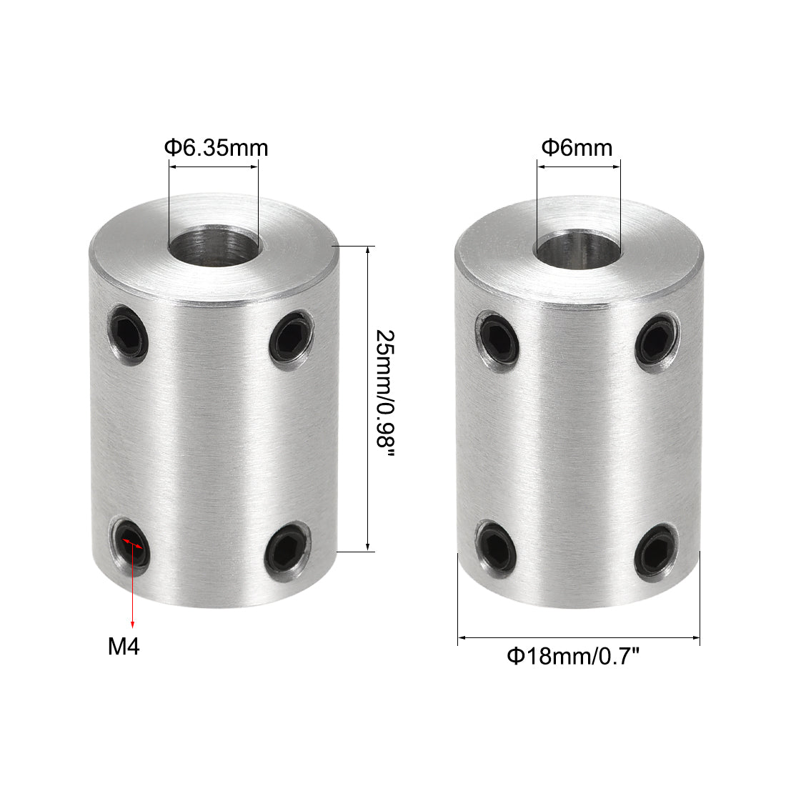 Harfington Rigid Coupling 25mm Length 18mm Diameter Aluminum Alloy Shaft Coupler Connector Silver