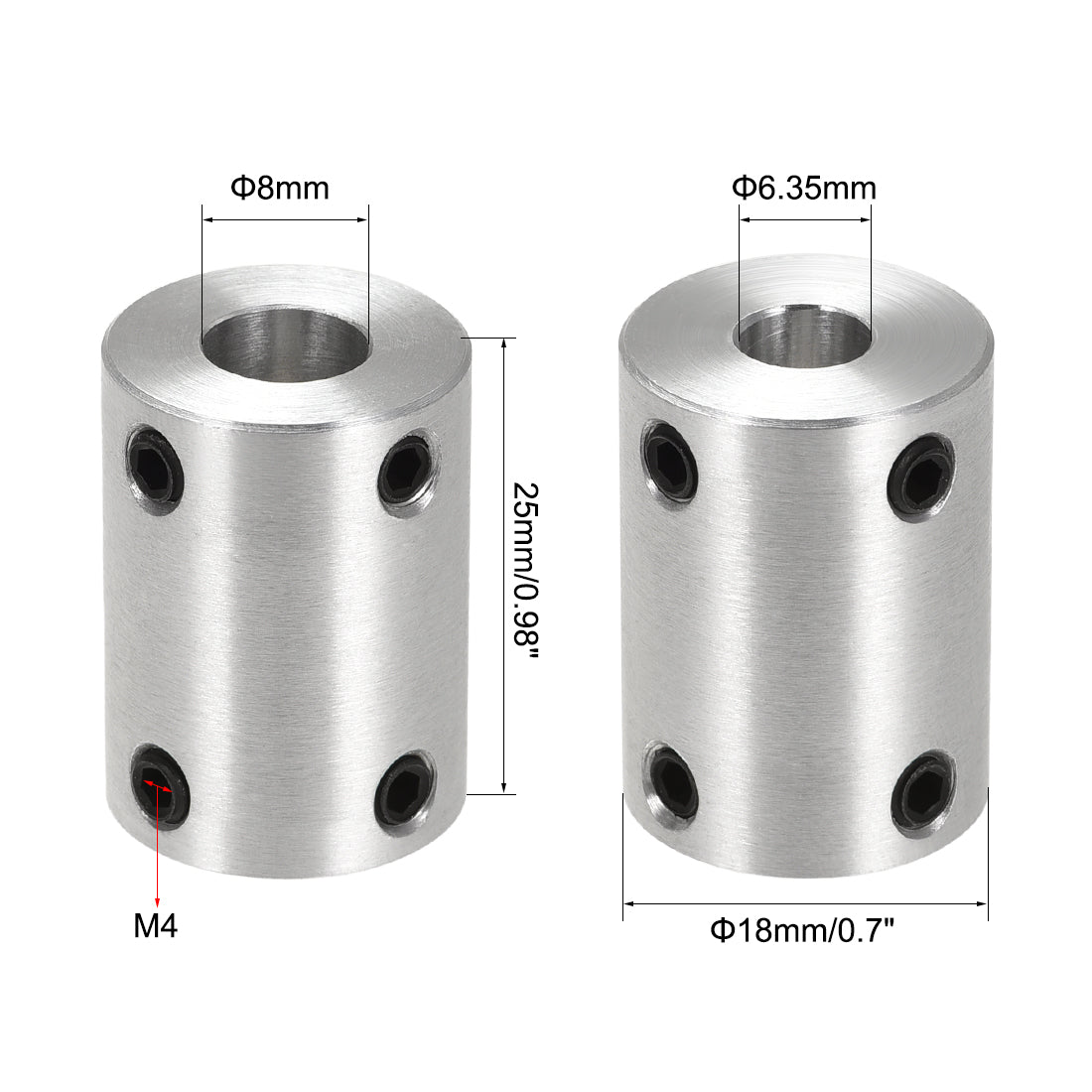 Harfington Rigid Coupling 25mm Length 18mm Diameter Aluminum Alloy Shaft Coupler Connector Silver