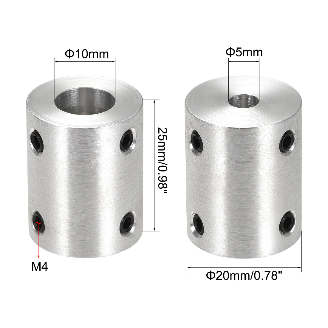 Harfington Rigid Coupling 25mm Length 20mm Diameter Aluminum Alloy Shaft Coupler Connector Silver 4pcs