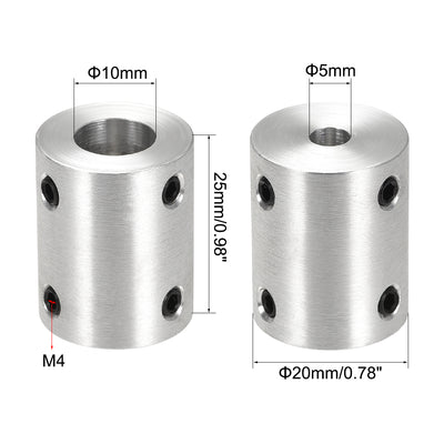 Harfington Rigid Coupling 25mm Length 20mm Diameter Aluminum Alloy Shaft Coupler Connector Silver 4pcs