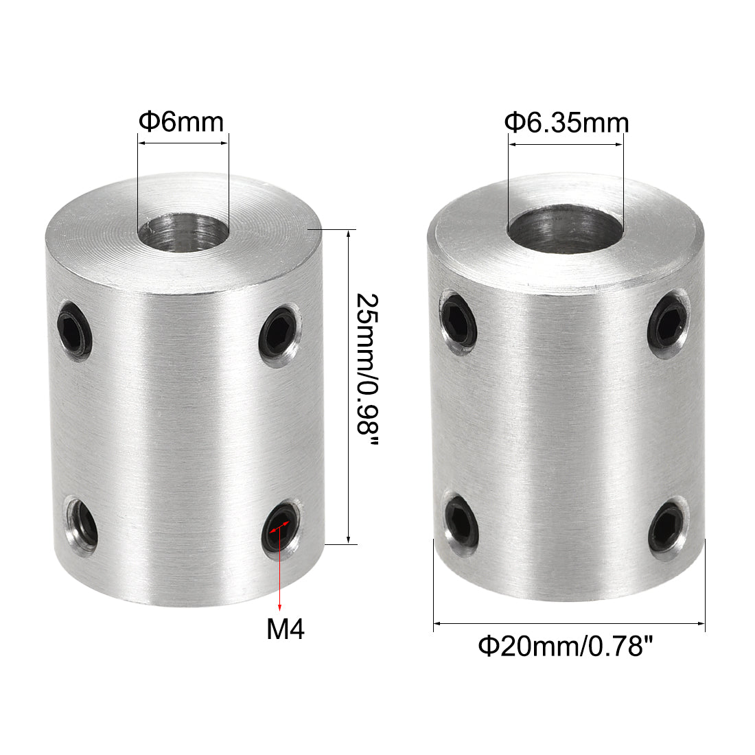 Harfington Rigid Coupling 25mm Length 20mm Diameter Aluminum Alloy Shaft Coupler Connector Silver 4pcs