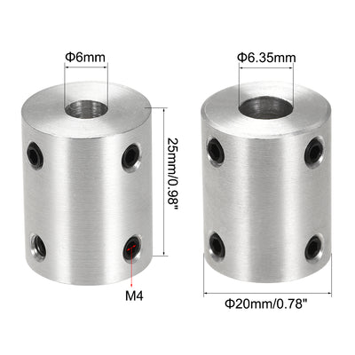Harfington Rigid Coupling 25mm Length 20mm Diameter Aluminum Alloy Shaft Coupler Connector Silver 4pcs