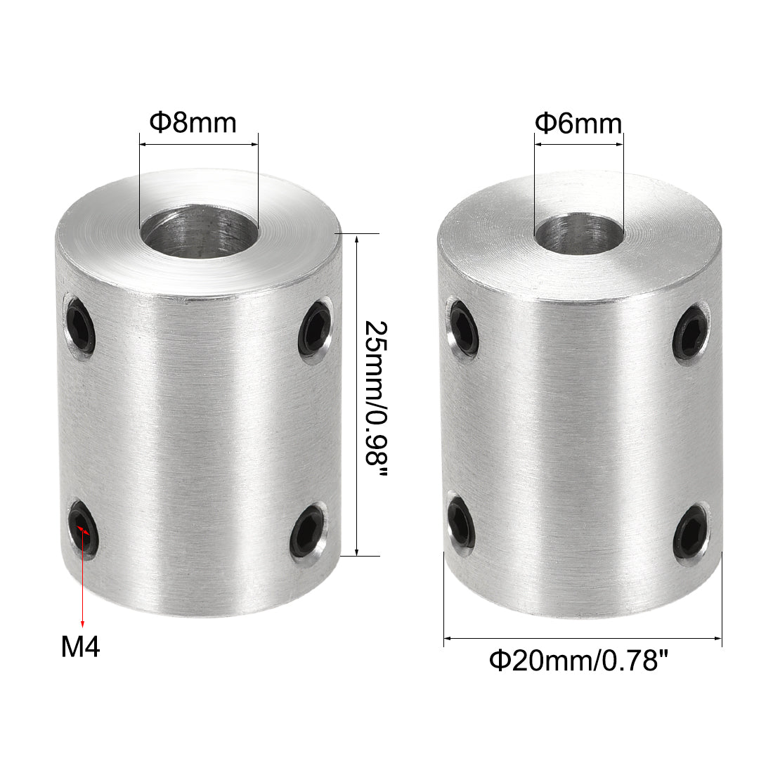 Harfington Rigid Coupling 25mm Length 20mm Diameter Aluminum Alloy Shaft Coupler Connector Silver 4pcs