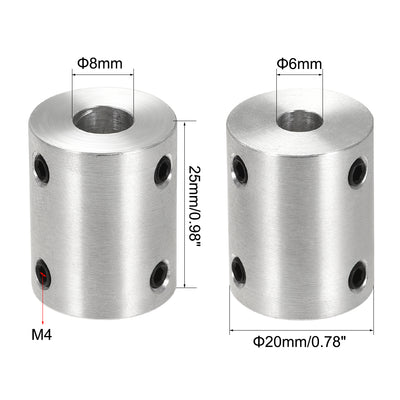 Harfington Rigid Coupling 25mm Length 20mm Diameter Aluminum Alloy Shaft Coupler Connector Silver 4pcs