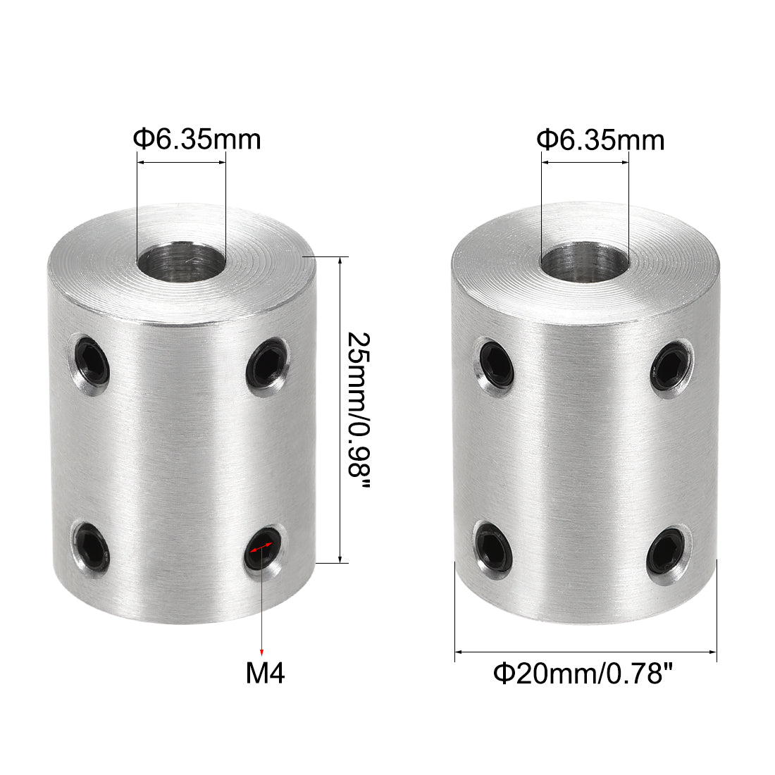 Harfington Rigid Coupling 25mm Length 20mm Diameter Aluminum Alloy Shaft Coupler Connector Silver 4pcs