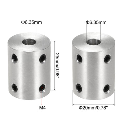 Harfington Rigid Coupling 25mm Length 20mm Diameter Aluminum Alloy Shaft Coupler Connector Silver 4pcs