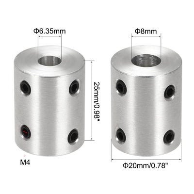 Harfington Rigid Coupling 25mm Length 20mm Diameter Aluminum Alloy Shaft Coupler Connector Silver 4pcs