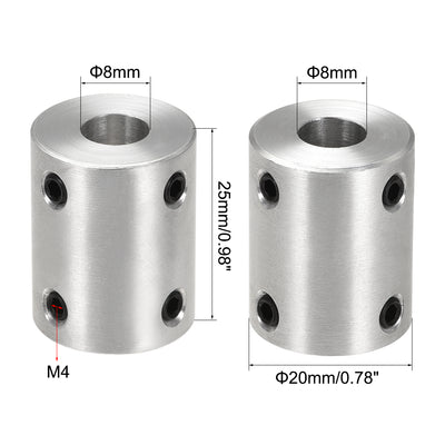 Harfington Rigid Coupling 25mm Length 20mm Diameter Aluminum Alloy Shaft Coupler Connector Silver 4pcs