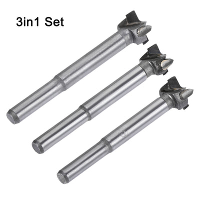Harfington Forstner Wood Boring Drill Bits 14mm 15mm 16mm Dia. Hole Saw Carbide Alloy Steel Tip Round Shank Cutting for Hinge Plywood Wood Tool 3in1 Set