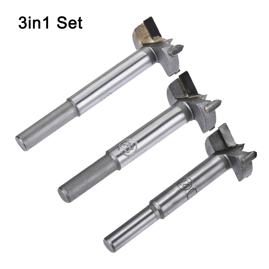 Harfington Forstner Wood Boring Drill Bits 26mm 27mm 28mm Dia. Hole Saw Carbide Alloy Steel Tip Round Shank Cutting for Hinge Plywood Wood Tool 3in1 Set