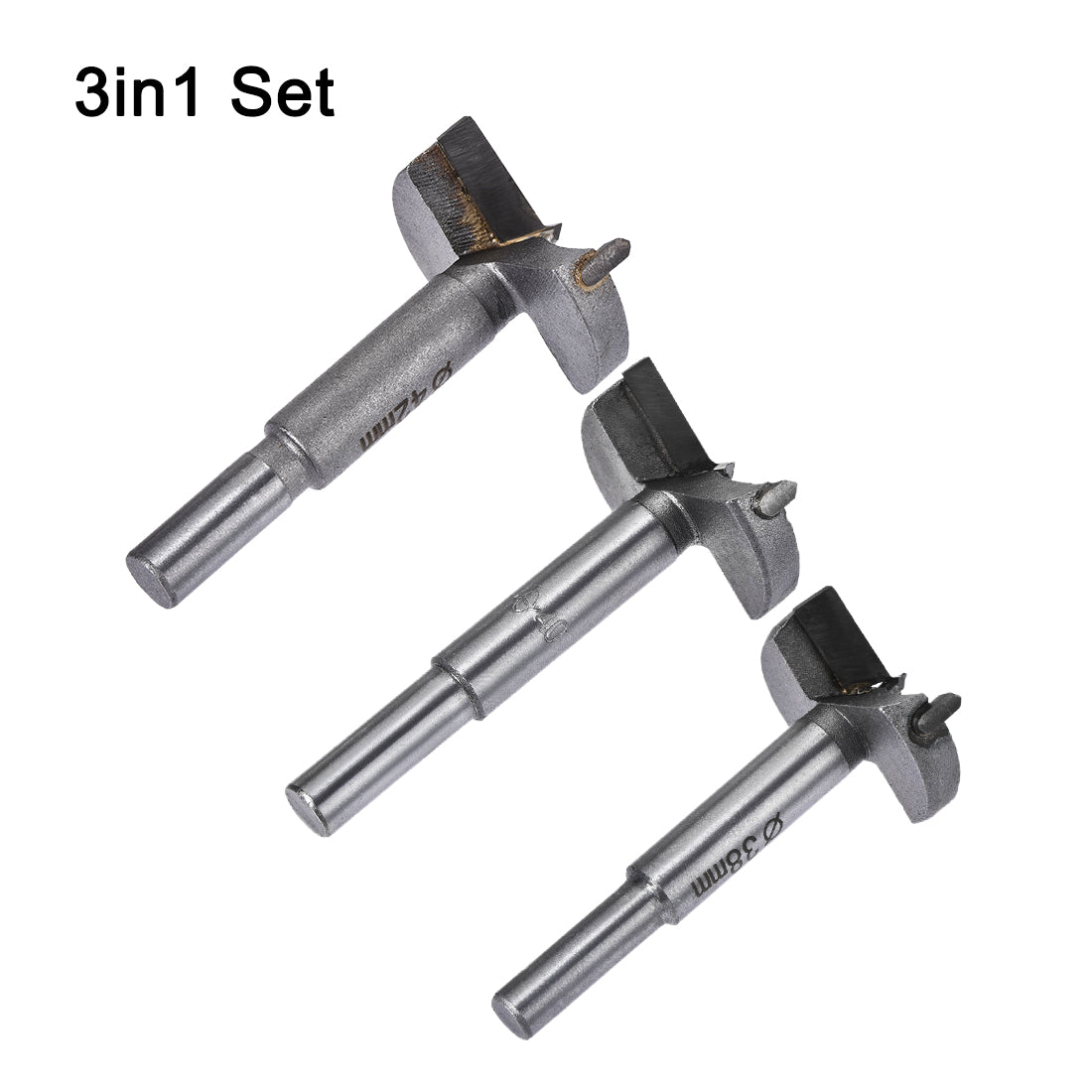 Harfington Forstner Wood Boring Drill Bits 38mm 40mm 42mm Dia. Hole Saw Carbide Alloy Steel Tip Round Shank Cutting for Hinge Plywood Wood Tool 3in1 Set