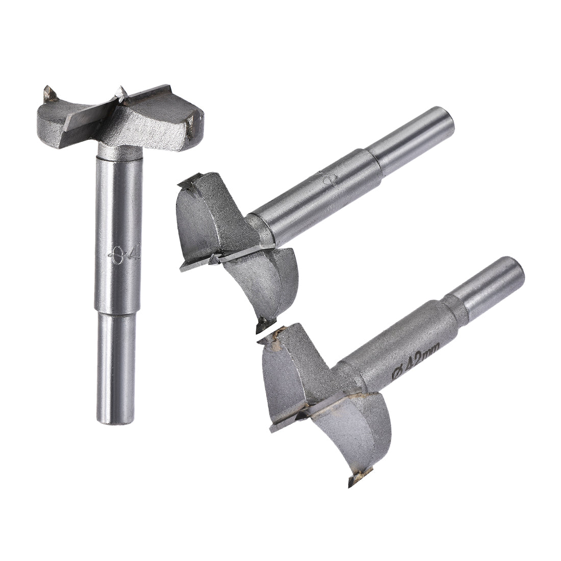 Harfington Forstner Wood Boring Drill Bits 38mm 40mm 42mm Dia. Hole Saw Carbide Alloy Steel Tip Round Shank Cutting for Hinge Plywood Wood Tool 3in1 Set