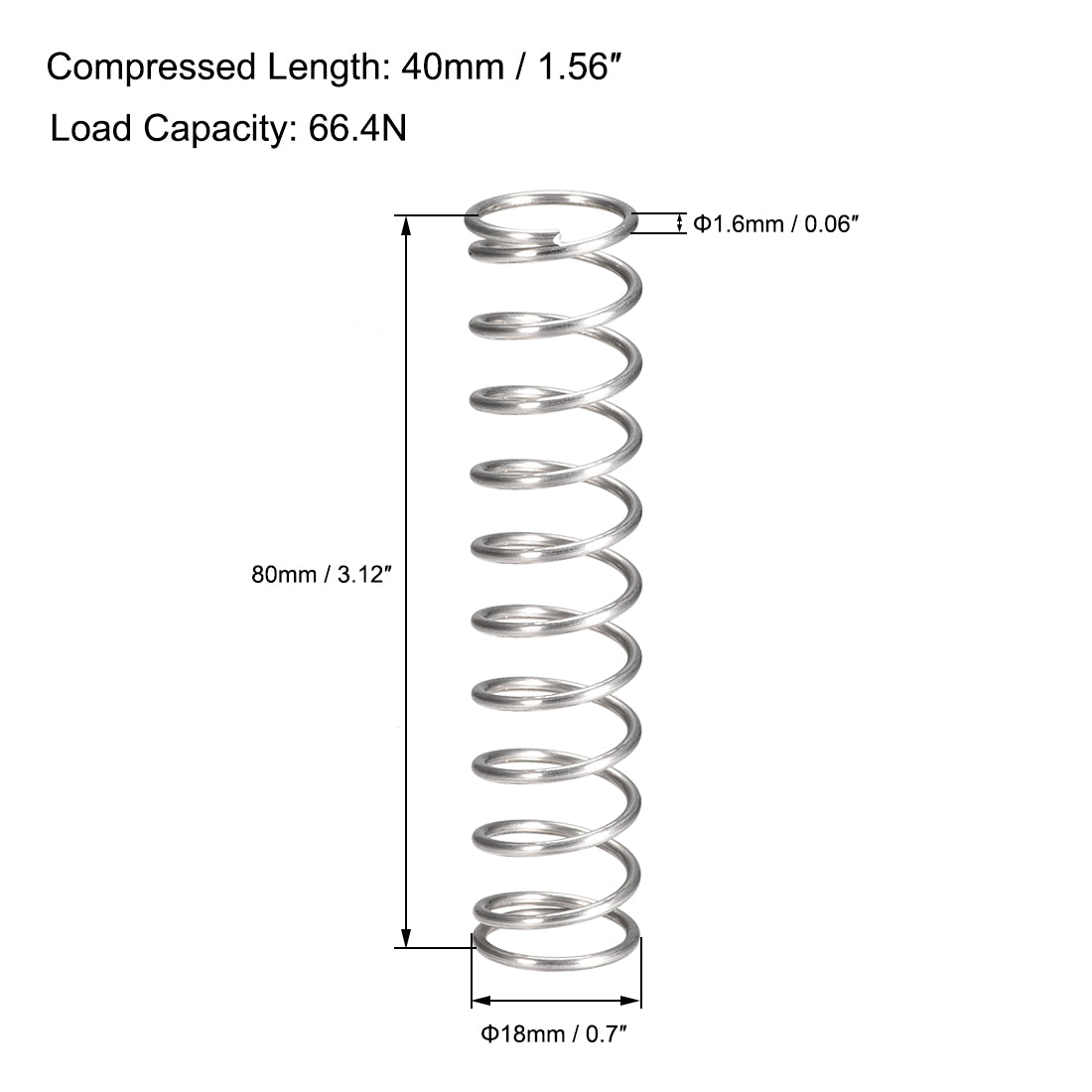 uxcell Uxcell 304 Stainless Steel Compression Spring 66.4N Load 15pcs
