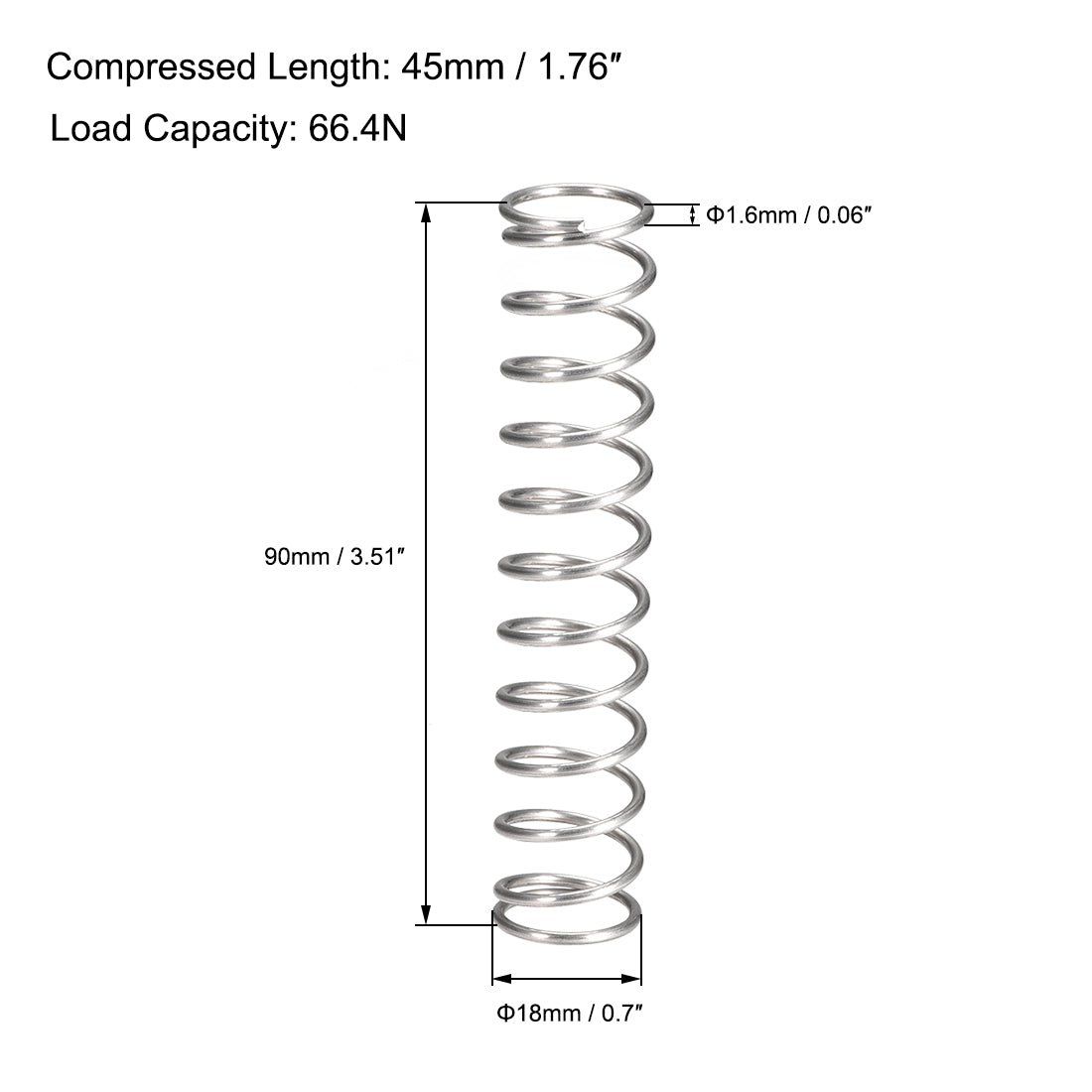 uxcell Uxcell 304 Stainless Steel Compression Spring 66.4N Load 15pcs