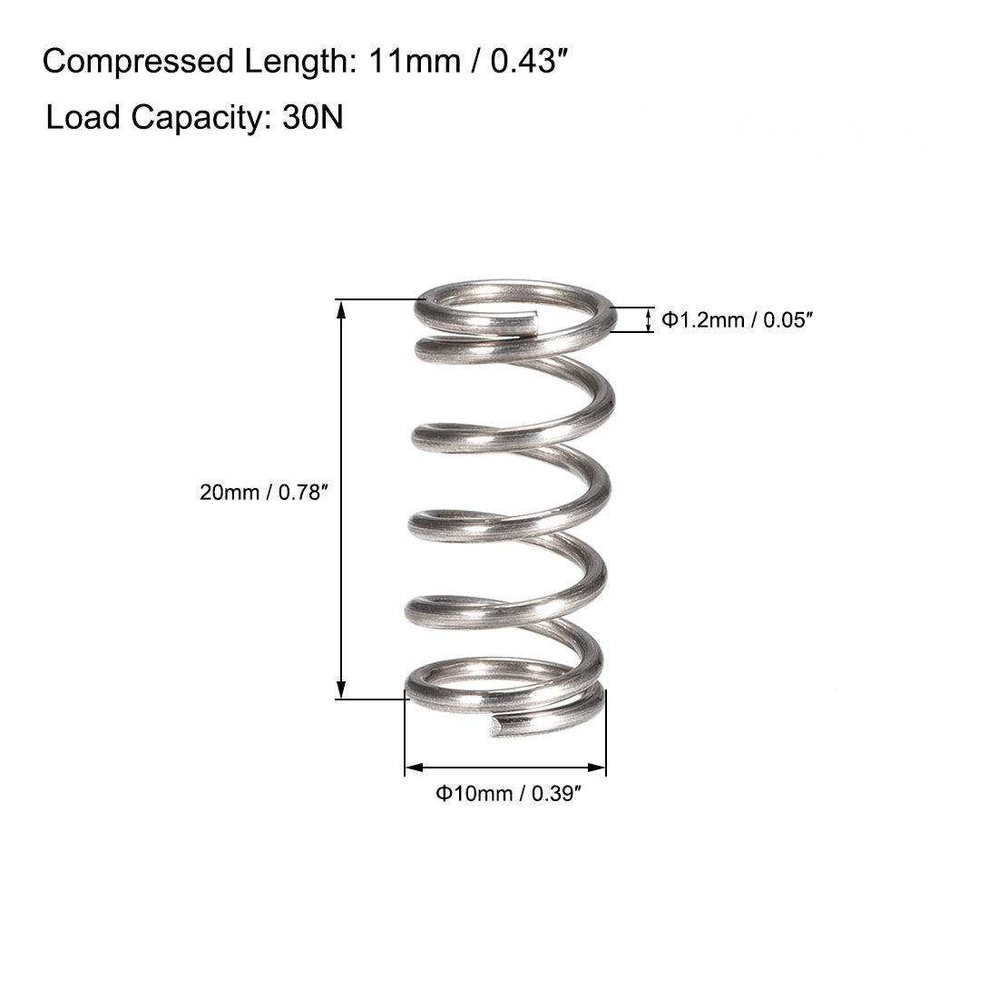 uxcell Uxcell 304 Stainless Steel Compression Spring 30N Load Capacity 30pcs