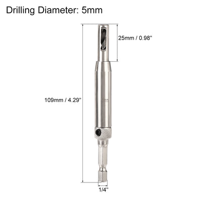 Harfington Self Centering Hinge Tapper Core Drill Bit, Hole Puncher, 5mm Diameter, for Woodworking, Silver