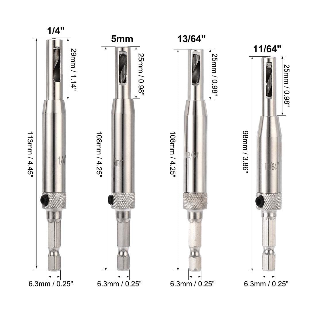 Harfington Self Centering Hinge Tapper Core Drill Bit, Hole Puncher, 5/64-1/4 Diameter, for Woodworking, 7in1 Set