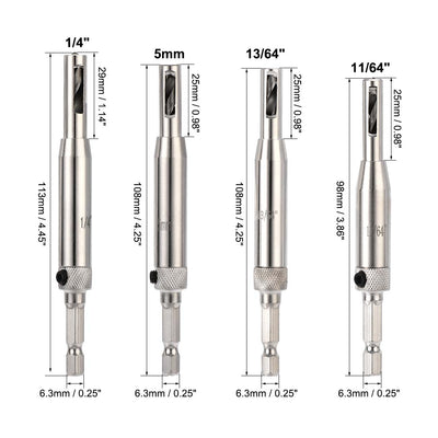 Harfington Self Centering Hinge Tapper Core Drill Bit, Hole Puncher, 5/64-1/4 Diameter, for Woodworking, 7in1 Set