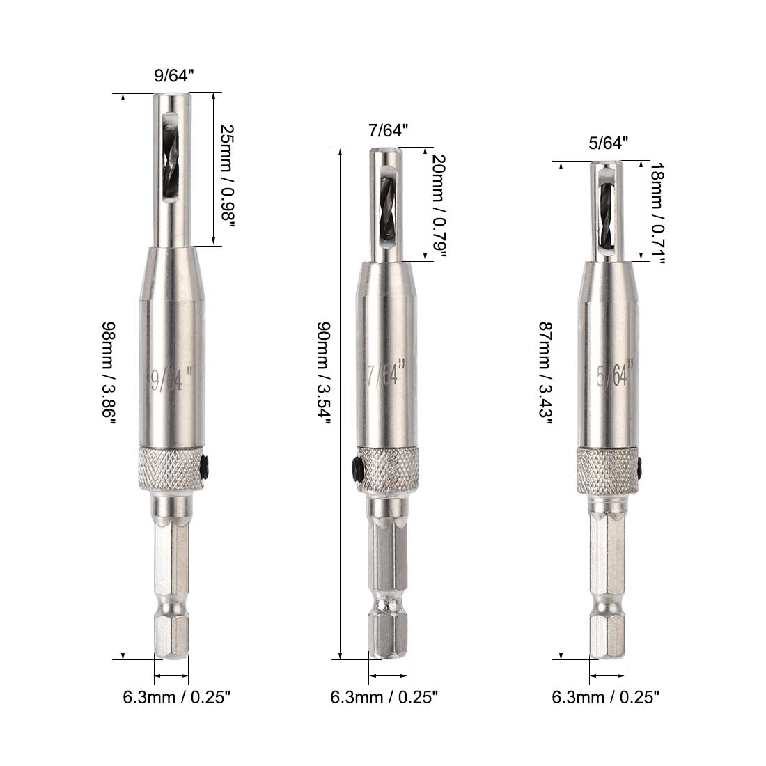 Harfington Self Centering Hinge Tapper Core Drill Bit, Hole Puncher, 5/64-1/4 Diameter, for Woodworking, 7in1 Set