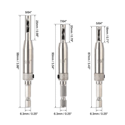 Harfington Self Centering Hinge Tapper Core Drill Bit, Hole Puncher, 5/64-1/4 Diameter, for Woodworking, 7in1 Set