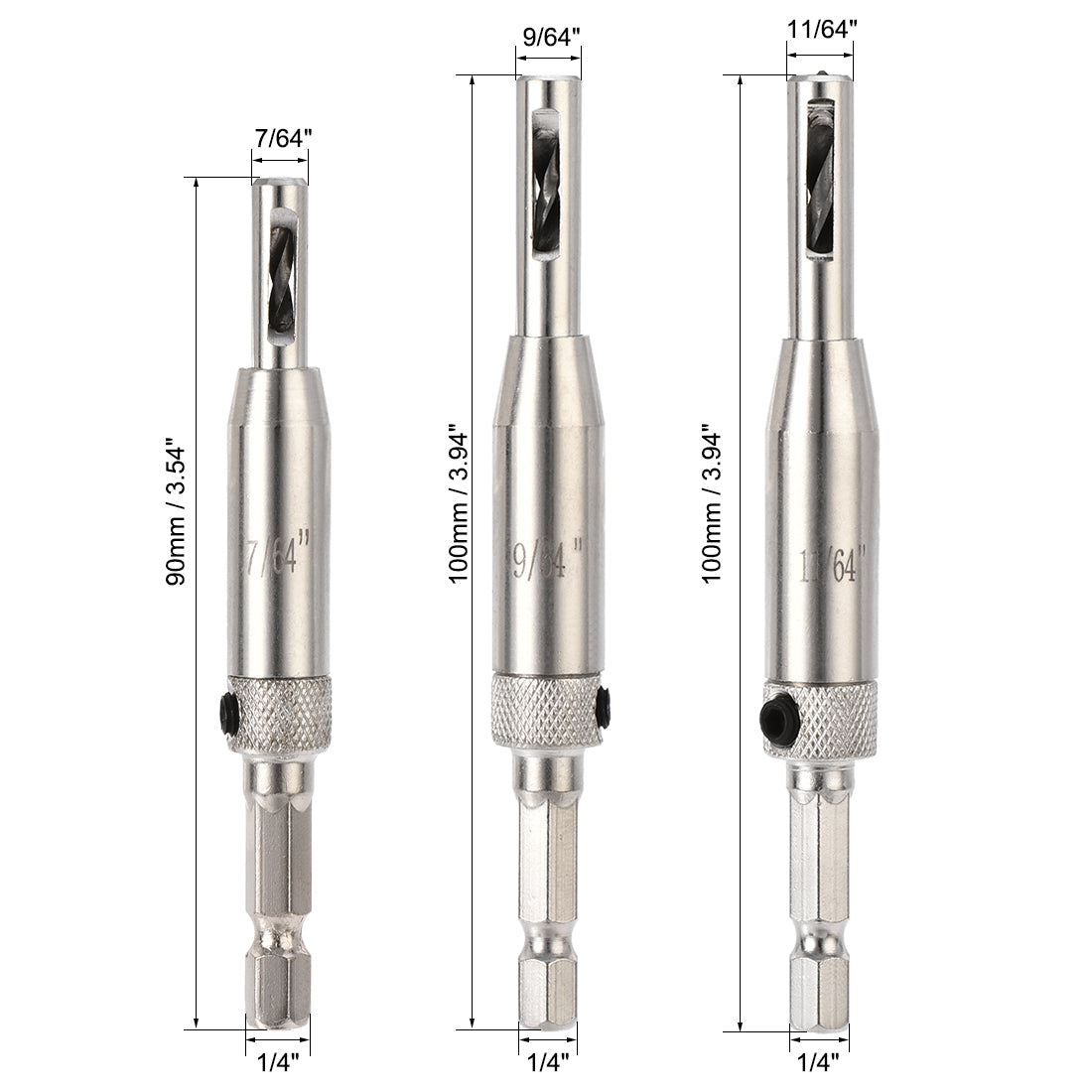 Harfington Forstner Wood Drill Bit 7/64" 9/64" 11/64" Diameter Hole Saw High-speed Steel Tip Carbon Steel Hex Shank Cutting for Woodworking 3in1 Set