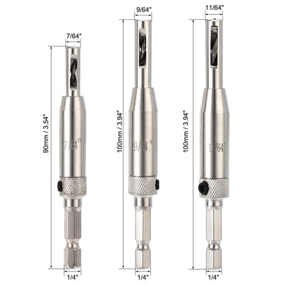 Harfington Forstner Wood Drill Bit 7/64" 9/64" 11/64" Diameter Hole Saw High-speed Steel Tip Carbon Steel Hex Shank Cutting for Woodworking 3in1 Set