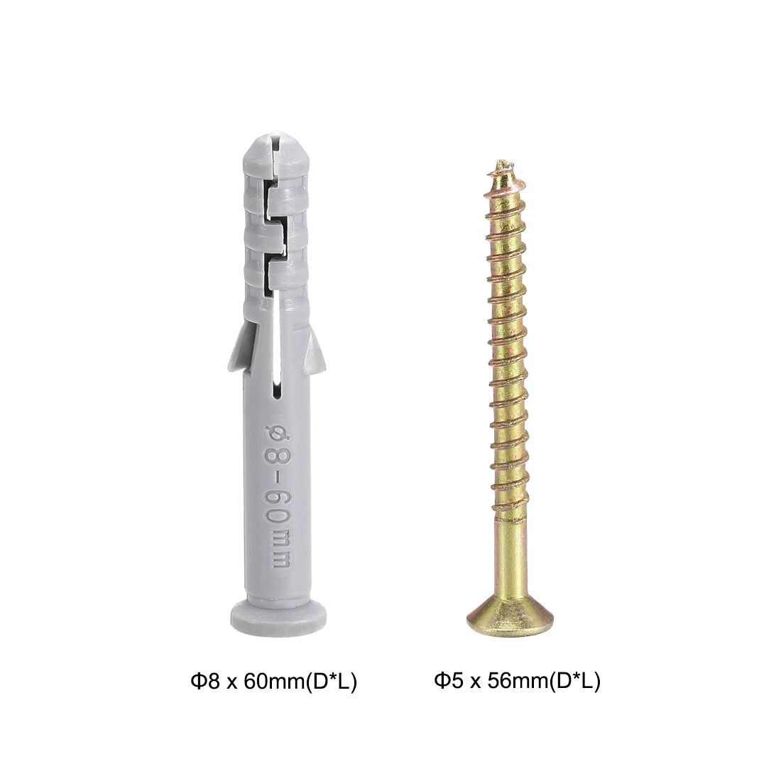 Harfington 8x60mm Plastic Expansion Tube for Drywall with Screws Gray 20pcs