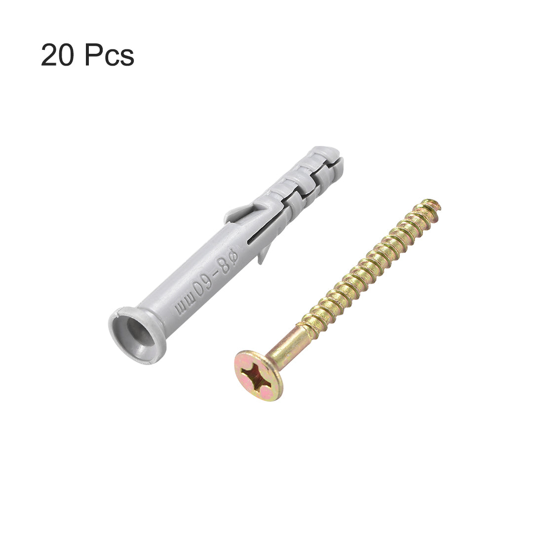 Harfington 8x60mm Plastic Expansion Tube for Drywall with Screws Gray 20pcs