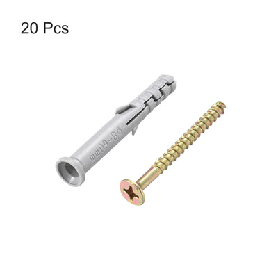 Harfington 8x60mm Plastic Expansion Tube for Drywall with Screws Gray 20pcs