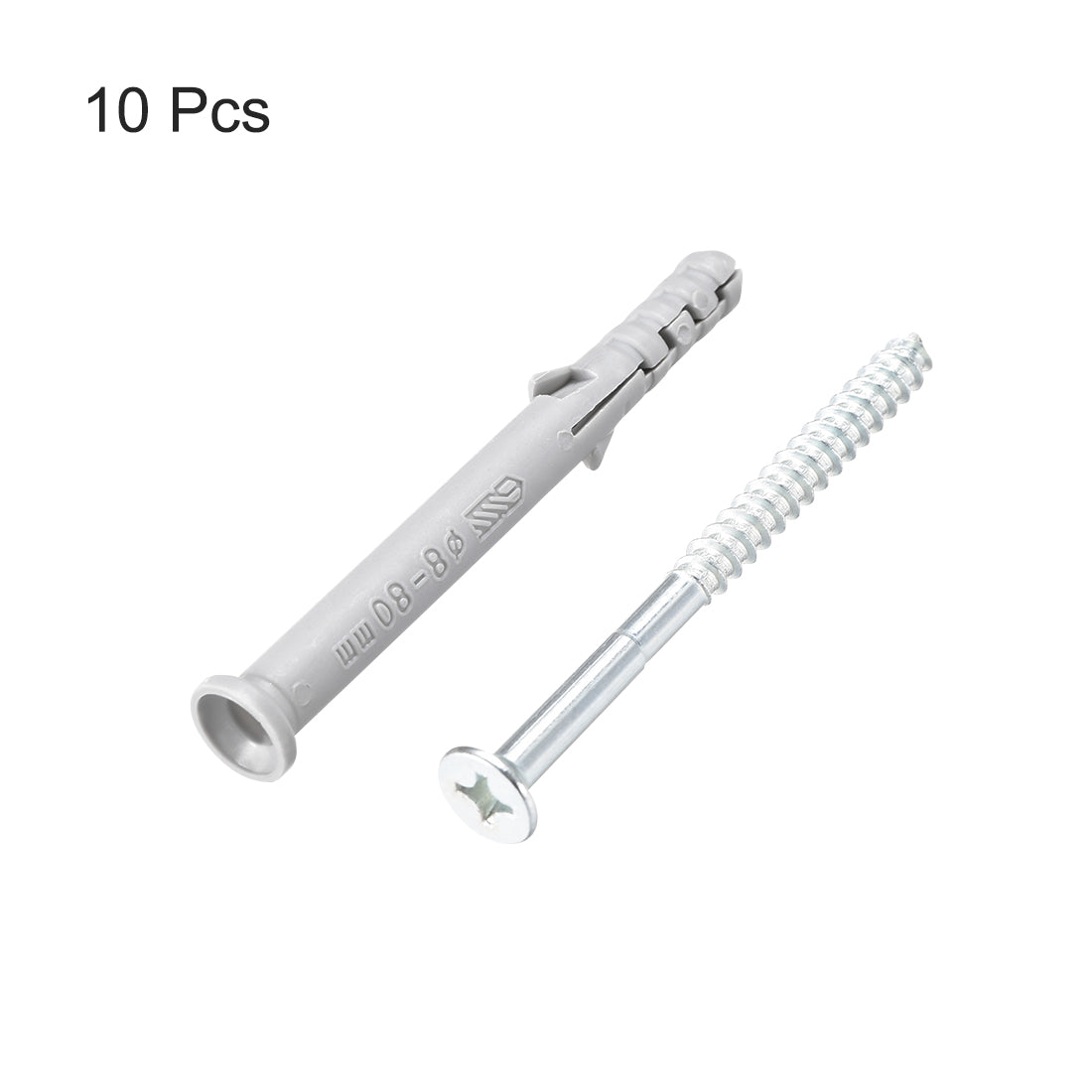 Harfington 8x80mm Plastic Expansion Tube for Drywall with Screws Gray 10pcs