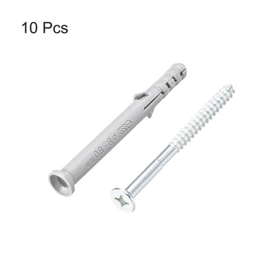 Harfington 8x80mm Plastic Expansion Tube for Drywall with Screws Gray 10pcs