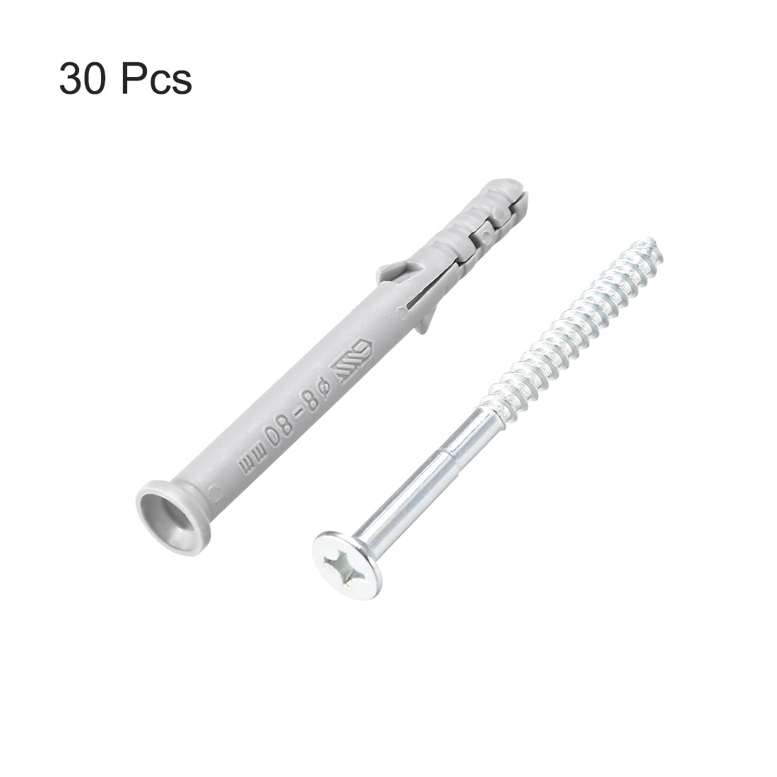 Harfington 8x80mm Plastic Expansion Tube for Drywall with Screws Gray 30pcs