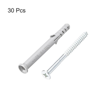 Harfington 8x80mm Plastic Expansion Tube for Drywall with Screws Gray 30pcs