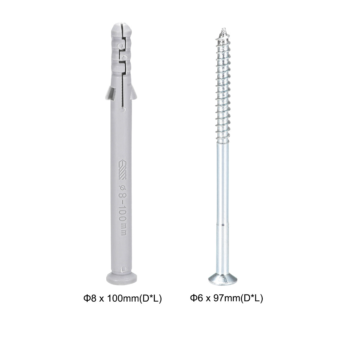 Harfington 8x100mm Plastic Expansion Tube for Drywall with Screws Gray 10pcs