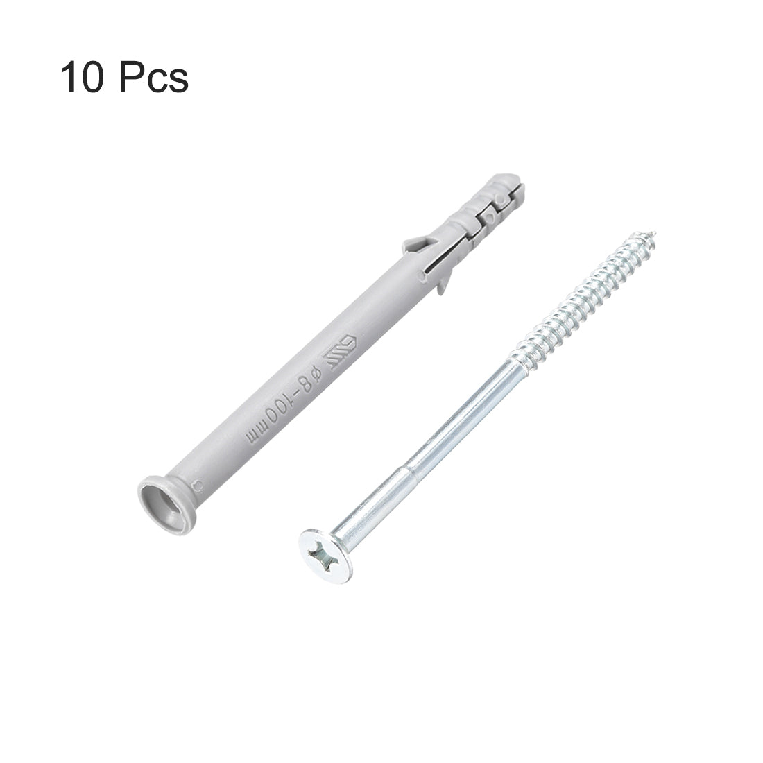 Harfington 8x100mm Plastic Expansion Tube for Drywall with Screws Gray 10pcs