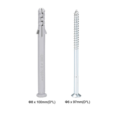 Harfington 8x100mm Plastic Expansion Tube for Drywall with Screws Gray 20pcs