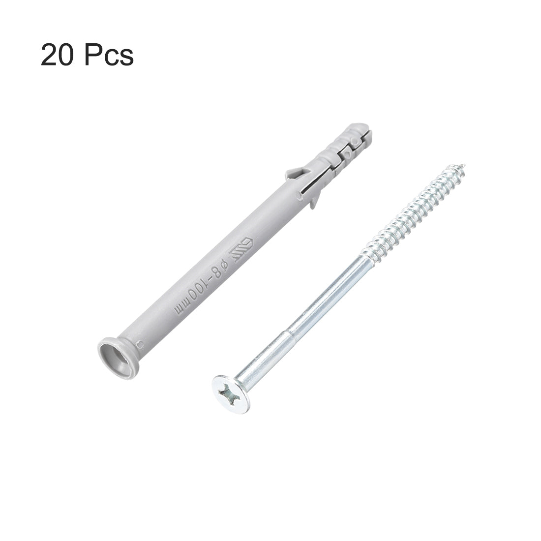 Harfington 8x100mm Plastic Expansion Tube for Drywall with Screws Gray 20pcs