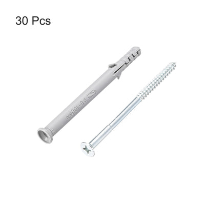 Harfington 8x100mm Plastic Expansion Tube for Drywall with Screws Gray 30pcs