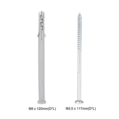 Harfington 8x120mm Plastic Expansion Tube for Drywall with Screws Gray 10pcs