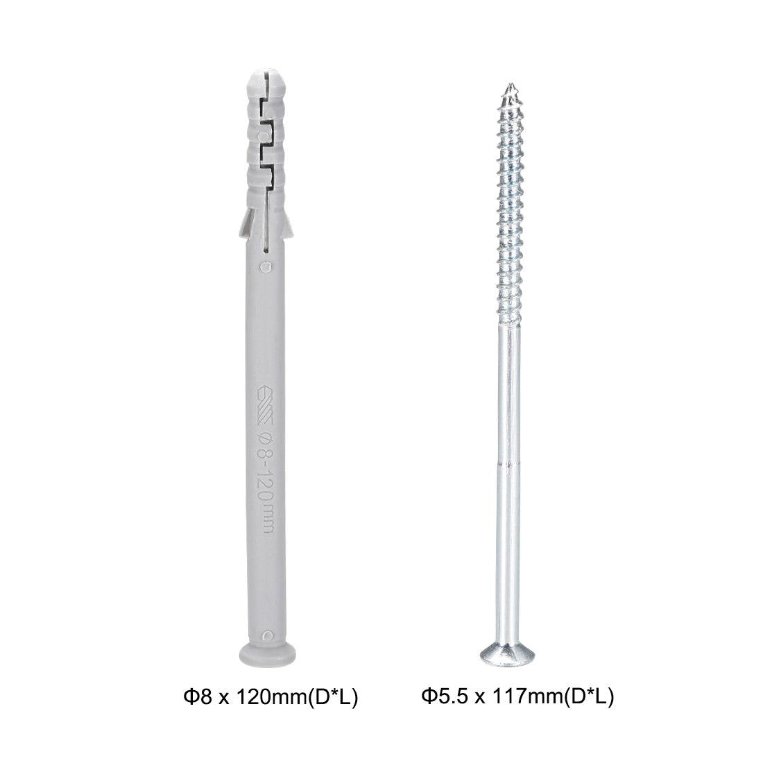 Harfington 8x120mm Plastic Expansion Tube for Drywall with Screws Gray 20pcs