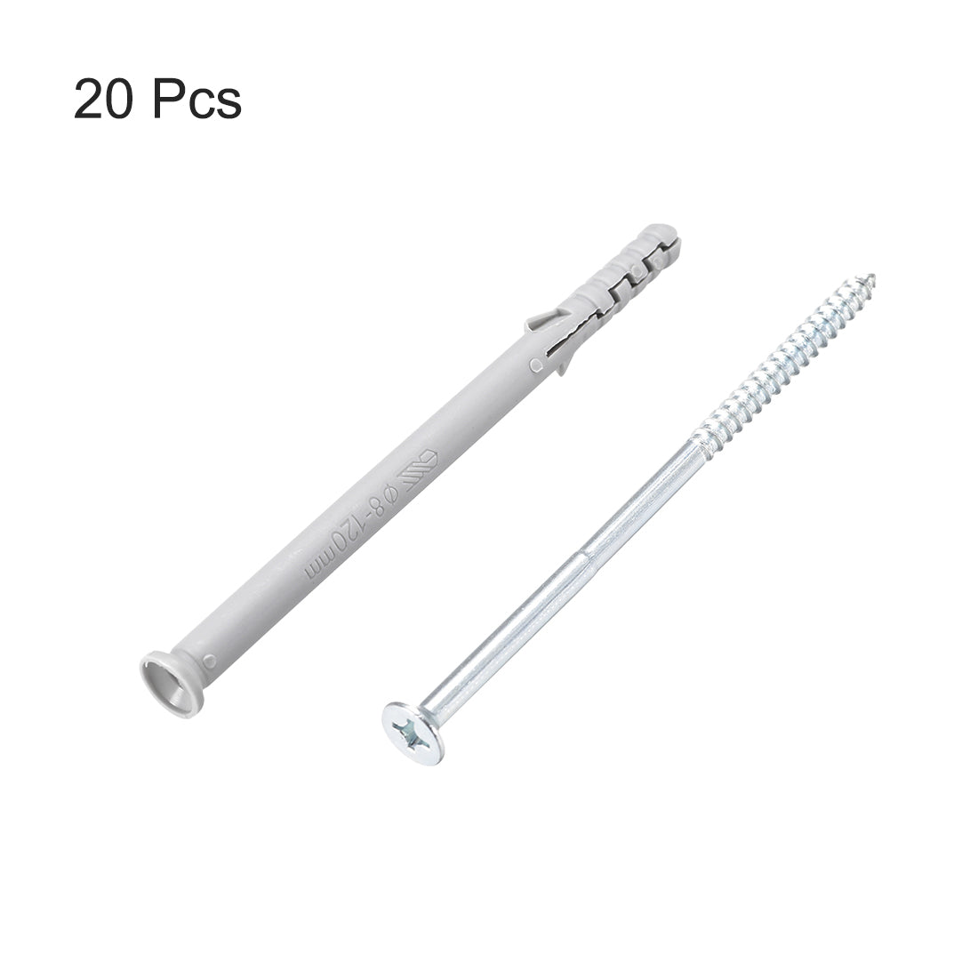 Harfington 8x120mm Plastic Expansion Tube for Drywall with Screws Gray 20pcs