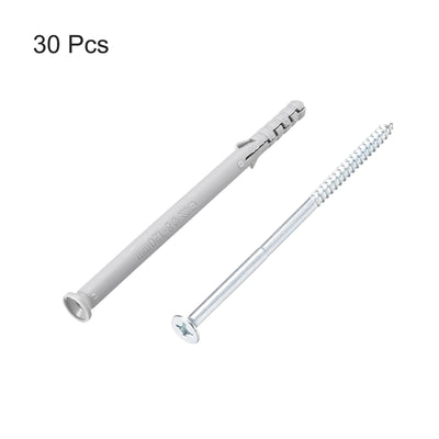 Harfington 8x120mm Plastic Expansion Tube for Drywall with Screws Gray 30pcs