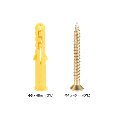 Harfington 6mmx40mm Plastic Expansion Tube for Drywall with Screws Yellow 30pcs