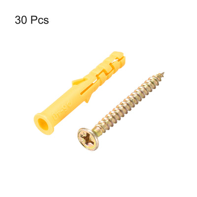Harfington 6mmx40mm Plastic Expansion Tube for Drywall with Screws Yellow 30pcs