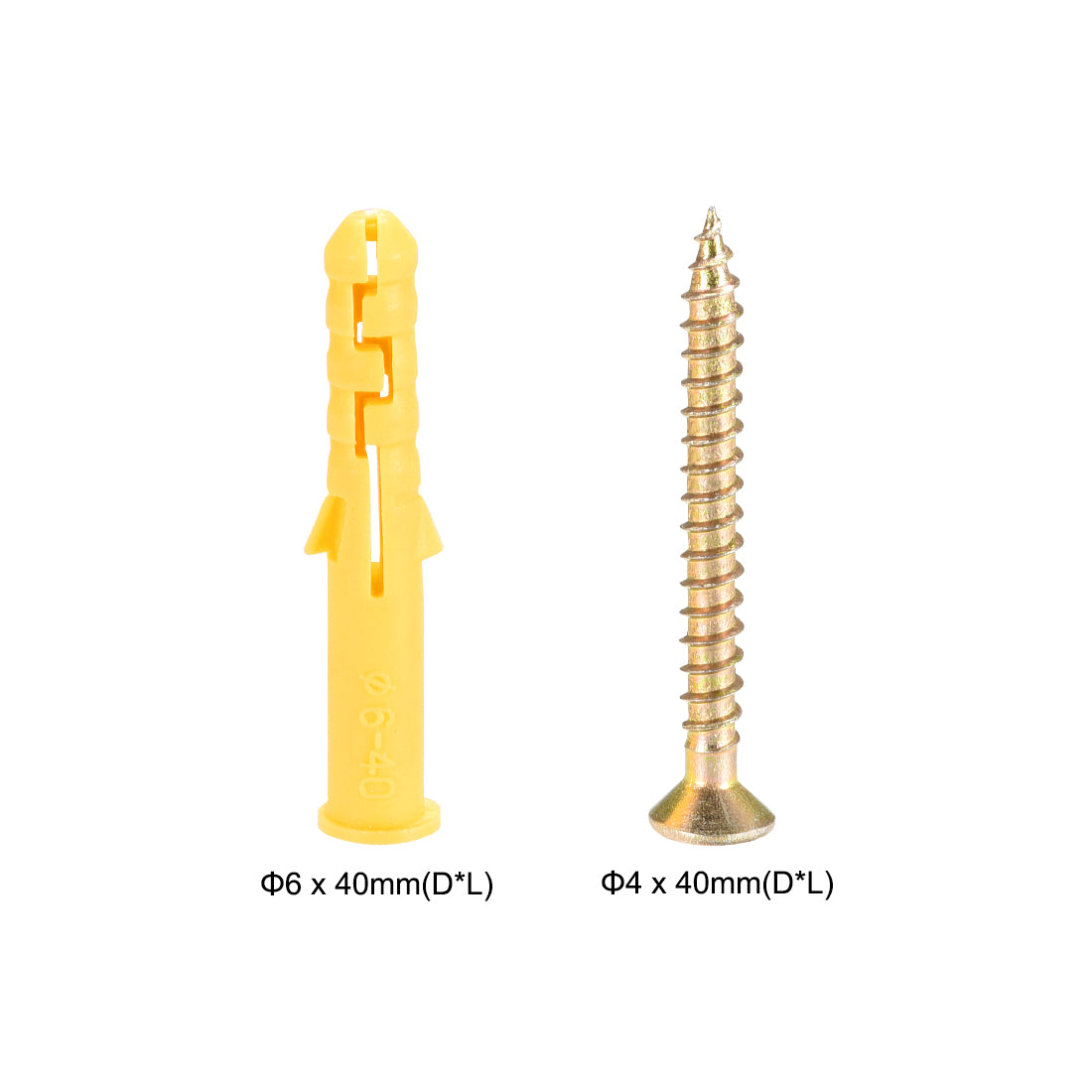 Harfington 6mmx40mm Plastic Expansion Tube for Drywall with Screws Yellow 100pcs