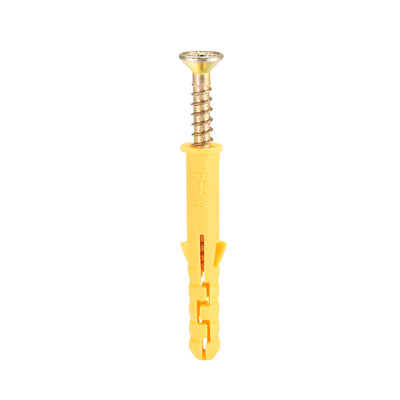 Harfington 6mmx40mm Plastic Expansion Tube for Drywall with Screws Yellow 100pcs