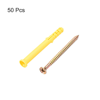 Harfington 6mmx60mm Plastic Expansion Tube for Drywall with Screws Yellow 50pcs